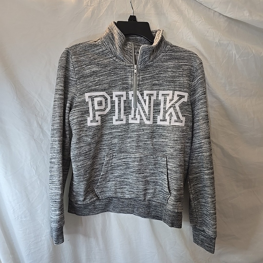 Victoria's Secret PINK Sweatshirt Gray White 1/4 Zip Pullover Long Sleeve Y2K M